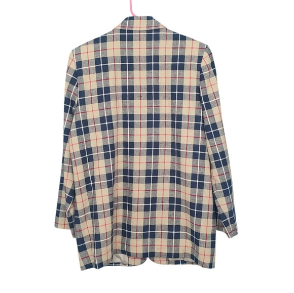 Vintage 90s Plaid Linen Two Button Single Breasted Blazer Workwear Fall Preppy - Picture 3 of 6